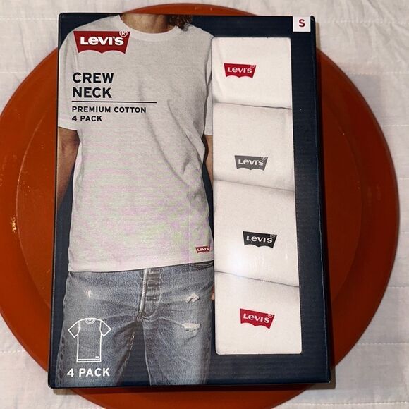 LEVI’S S Pack of 4 Premium Cotton White Crewneck Short Sleeve T-Shirts - Picture 3 of 9